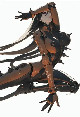 Sleek Orange and Black Cybernetic Android