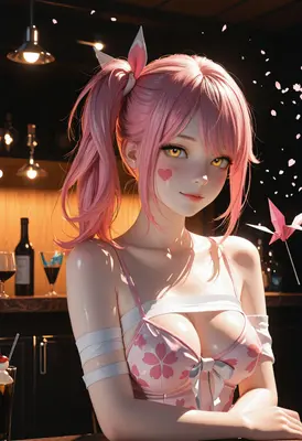 Pink Haired Beauty in Sakura Cafe
