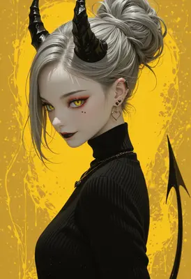 Stylish Demon Girl with Yellow Eyes