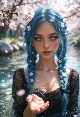 Blue Haired Girl With Dragonfly