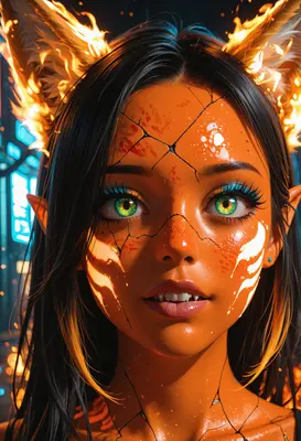Ethereal Fox Spirit with Cracked Porcelain Skin