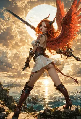 Demon Angel Warrior at Sunset