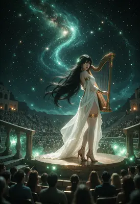 Celestial Harpist Under Starlit Skies