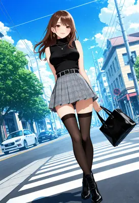 Stylish Student Crossing the Street