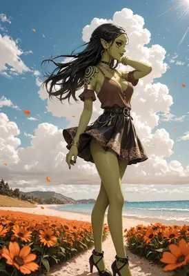 Green Skinned Beauty by the Shore