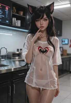 Cat Girl in Wet White Shirt