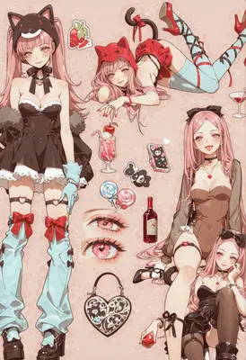 Pink Hair Cat Girl Character Sheet