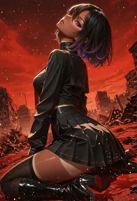 Gothic Schoolgirl Amidst Urban Ruin