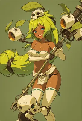 Botanical Cyborg Warrior with Skull Staff