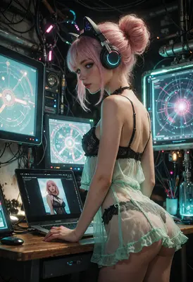 Cyberpunk Gamer in Neon Tech Lab