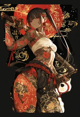 Tattooed Samurai Warrior with Katana