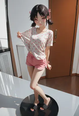 Cute Girl in Casual Polka Dot Outfit