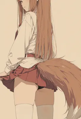 Anime Girl with Fluffy Fox Tail
