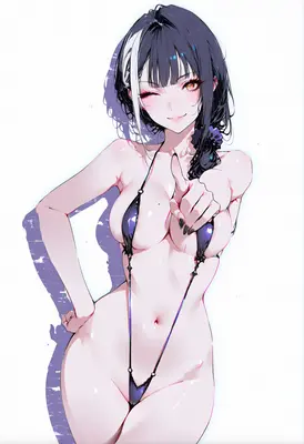Playful Anime Girl in Minimalist Swimwear