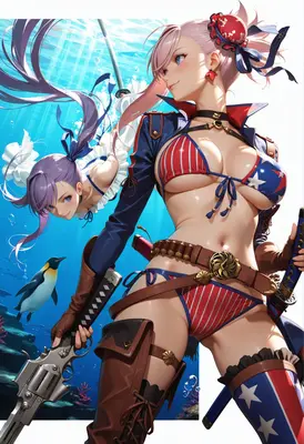 Underwater Samurai Duo with Patriotic Gear