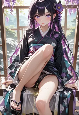 Purple Hair Girl in Traditional Kimono