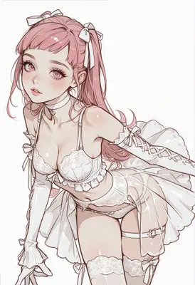 Pink Haired Girl in White Lingerie