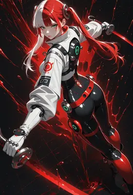 Cybernetic Warrior with Blood Red Blade