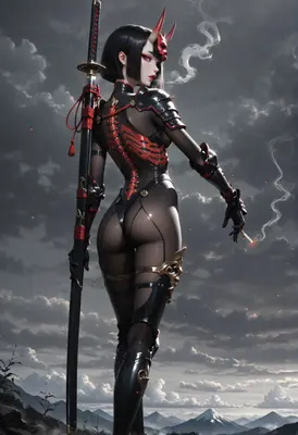 Oni Warrior Smoking Under Stormy Skies