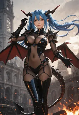 Blue Haired Demoness in Dark Armor