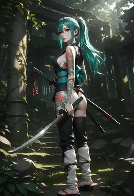 Teal Haired Warrior in Mossy Ruins