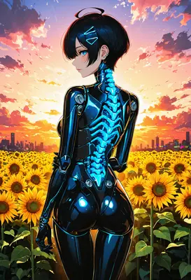 Cyborg Maiden in the Sunflower Field