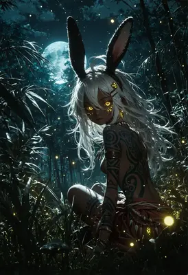 Moonlit Rabbit Spirit in Bamboo Forest