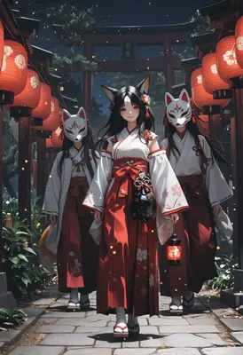 Fox Shrine Maidens at Night