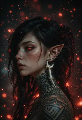 Fiery Elf With Tribal Ink