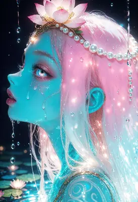 Ethereal Lotus Maiden in Rain
