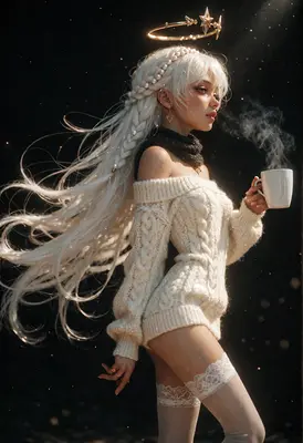 Celestial Beauty Enjoying Morning Coffee