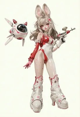 Cybernetic Bunny Girl with Futuristic Drone