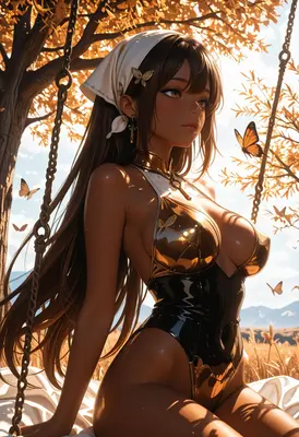 Golden Butterfly Girl on a Swing