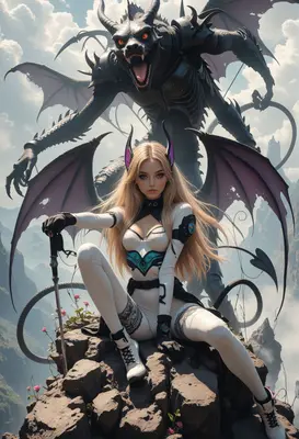 Demon Huntress and Her Shadow Dragon