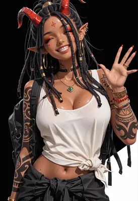 Cheerful Demon Girl with Tribal Tattoos