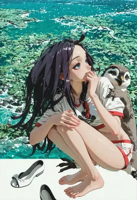 Girl Resting With Her Penguin Companion