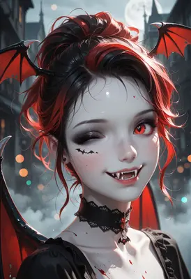 Playful Vampire Girl with Bat Wings