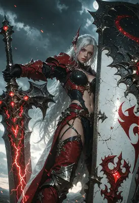 White Haired Warrior with Crimson Blade
