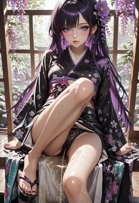 Purple Wisteria Maiden in Kimono
