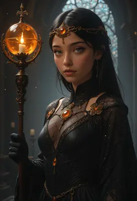 Sorceress with Golden Amber Lantern