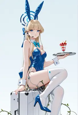 Blue Bunny Girl Serving Strawberry Parfait