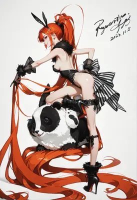 Red Haired Bunny Girl and Panda
