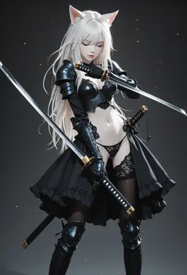White Haired Cat Girl Dual Wielder