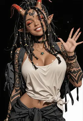 Smiling Demon Girl with Tribal Tattoos