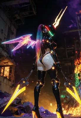 Cybernetic Warrior with Radiant Energy Wings