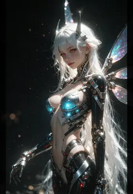 Cyborg Fairy with Glowing Wings