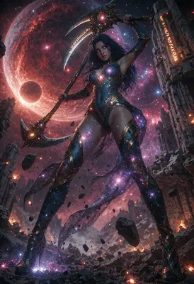 Celestial Guardian with Cosmic Scythe