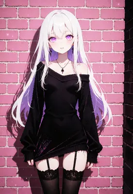White Haired Girl Against Pink Wall