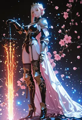 Elf Queen with Flaming Sword