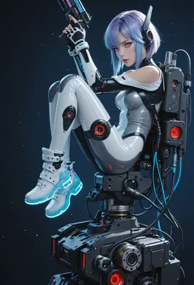 Cybernetic Soldier Resting on Machinery